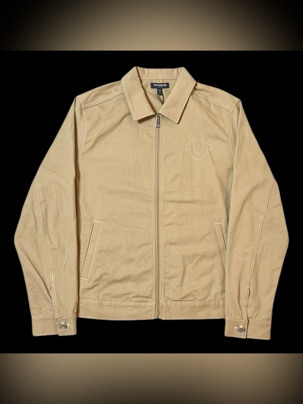 True Religion Twill Bomber Jacket Beige Small NWT